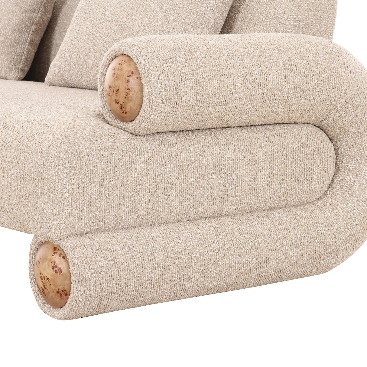 Odette - Modern Beige Fabric + White Burl Sofa - View Image 1