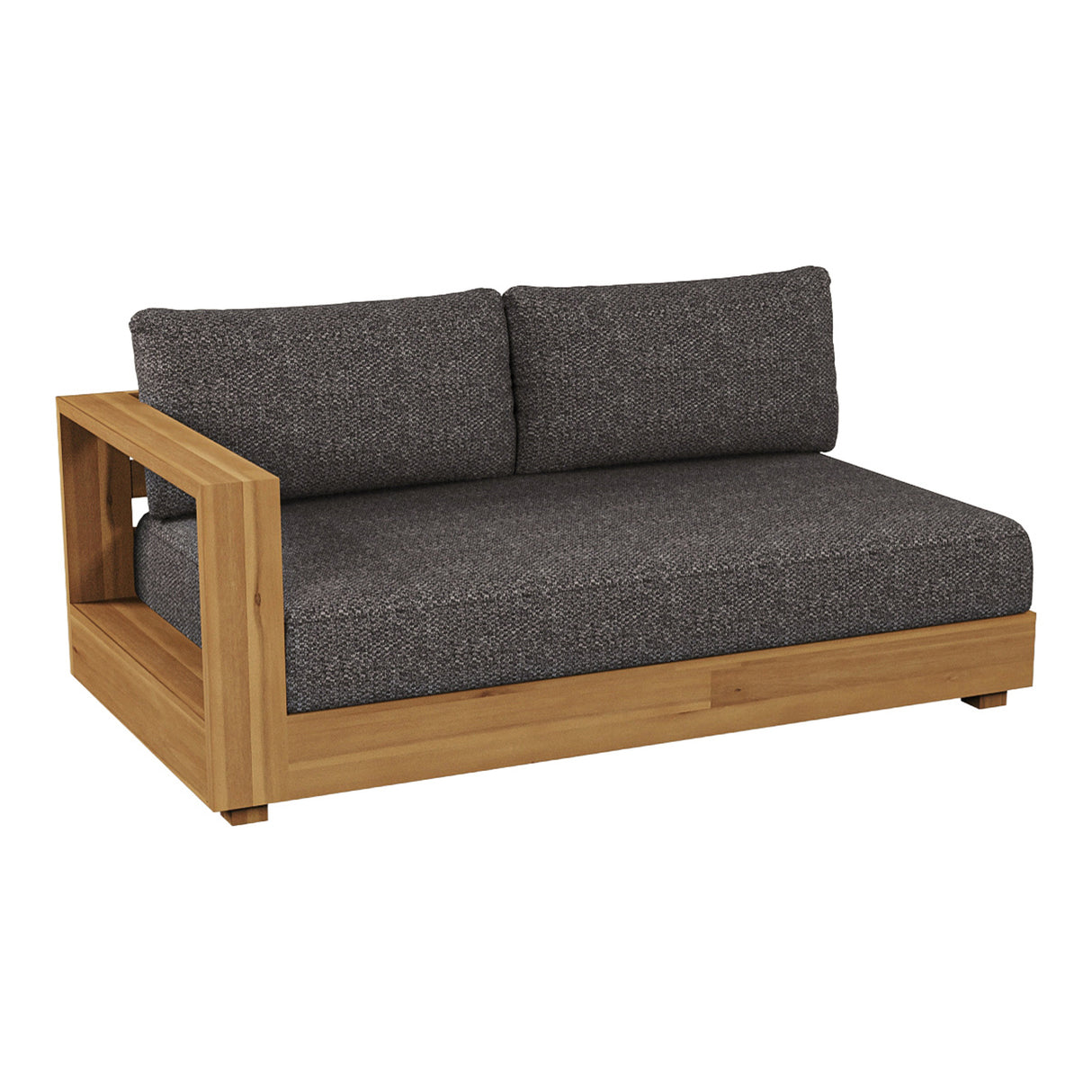 Santorini - Outdoor Grey Olefin Fabric + Natural Teak Sectional Sofa - View Image 1