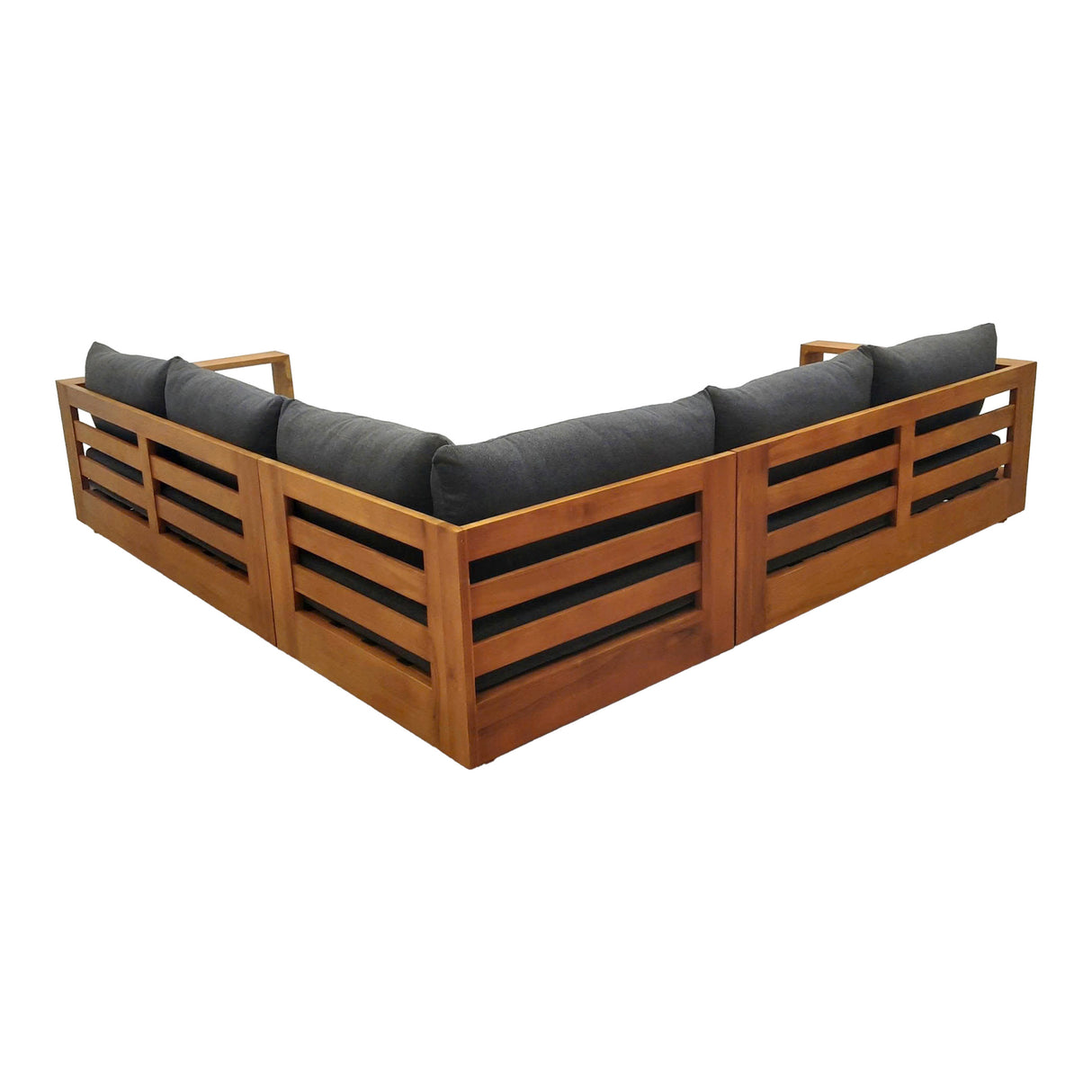 Santorini - Outdoor Grey Olefin Fabric + Natural Teak Sectional Sofa - View Image 1