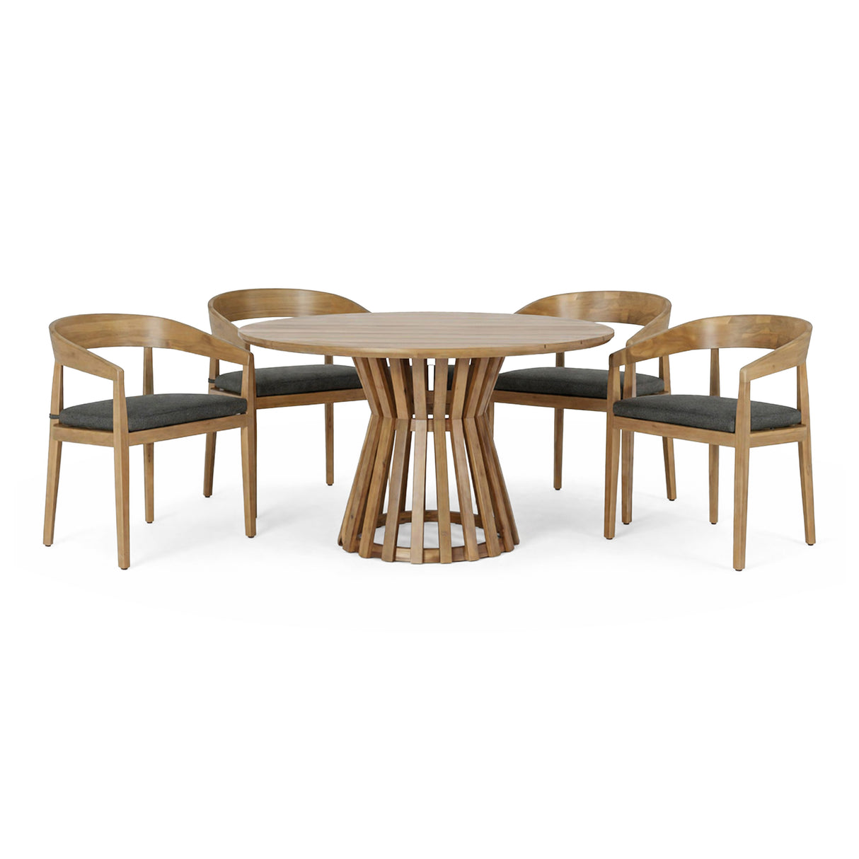 Sintra - Outdoor Grey + Eucalyptus Round Dining Table Set - View Image 1