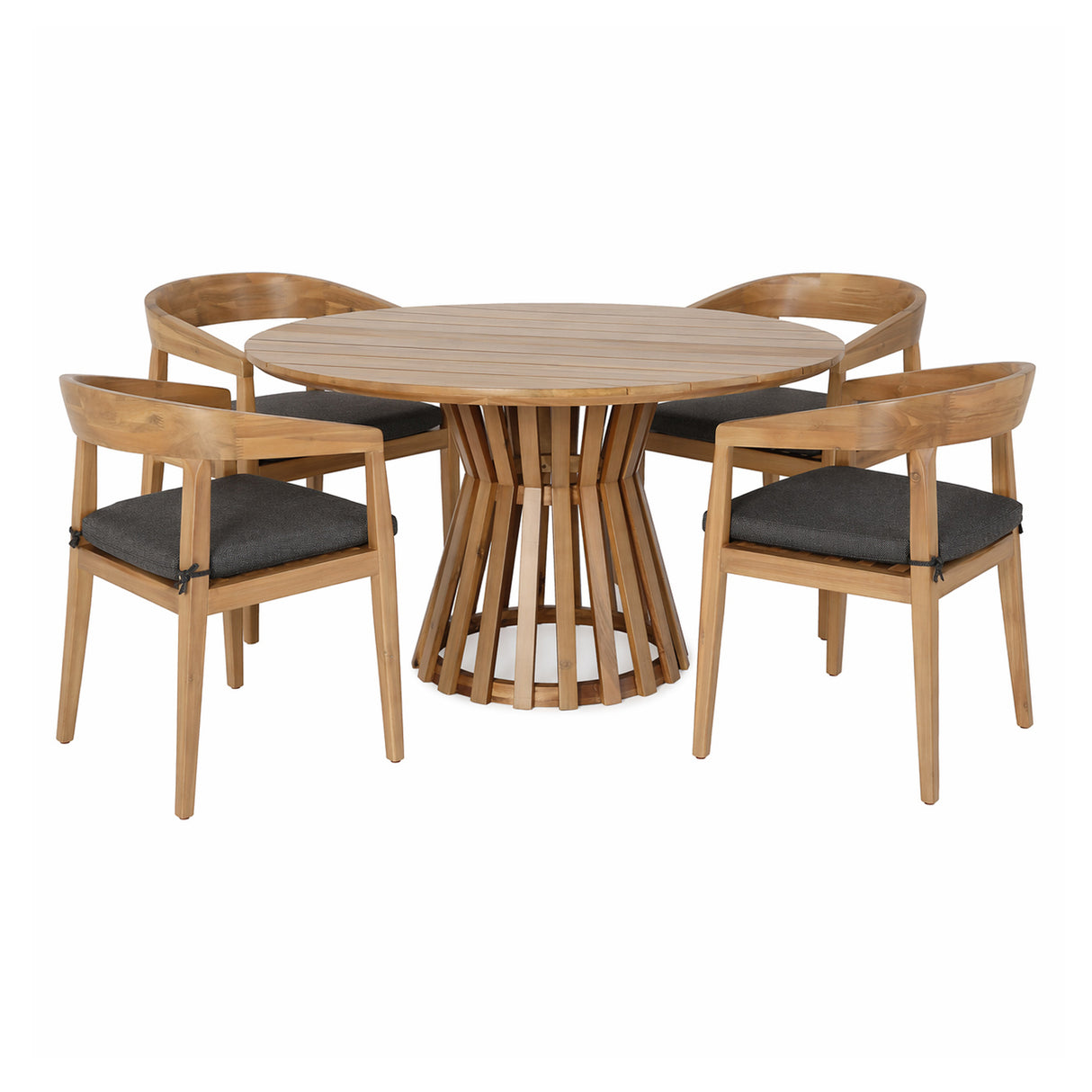 Sintra - Outdoor Grey + Eucalyptus Round Dining Table Set - View Image 1