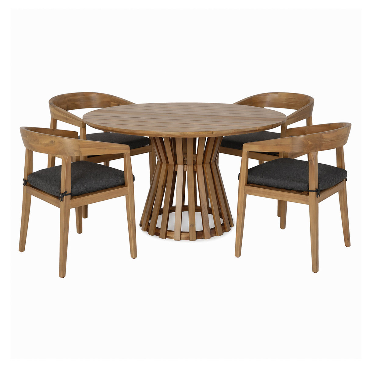 Sintra - Outdoor Grey + Eucalyptus Round Dining Table Set - View Image 1