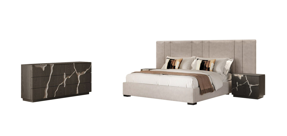 Queen Penrose + Aspen - Modern Beige + Brown Ash 4-Piece Bedroom Set