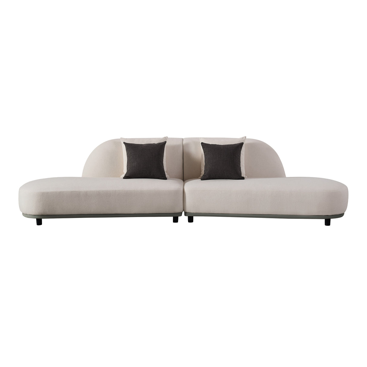 Falcone - Contemporary Off-White + Grey Bonded Leather Curved Sectional Sofa - View Image 1