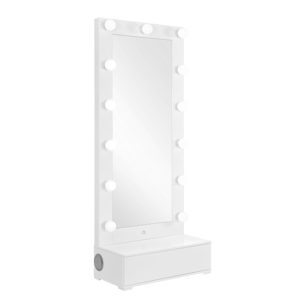 Elisa White Narrow Tall Mirror with Speaker and Drawer - Wood - 30 x 15 x 74 inches