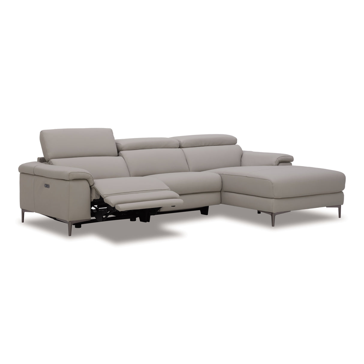 Meidas - Modern Light Grey Leather Sectional Sofa + 2 Recliners - Right Facing Chaise - View Image 1