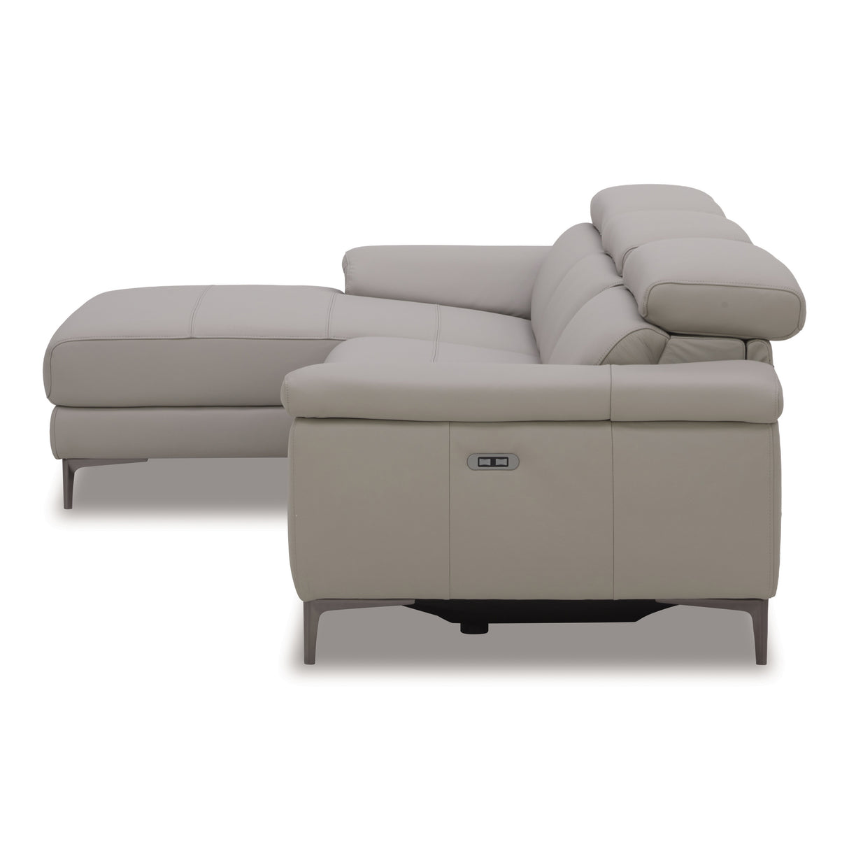 Meidas - Modern Light Grey Leather Sectional Sofa + 2 Recliners - Left Facing Chaise - View Image 1