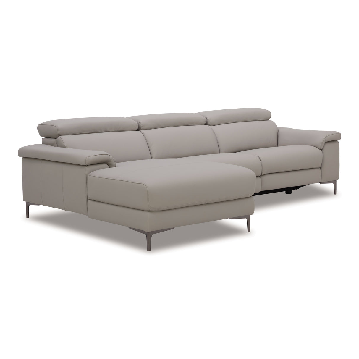 Meidas - Modern Light Grey Leather Sectional Sofa + 2 Recliners - Left Facing Chaise - View Image 1