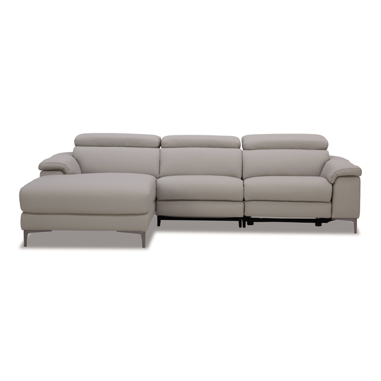 Meidas - Modern Light Grey Leather Sectional Sofa + 2 Recliners - Left Facing Chaise - View Image 1