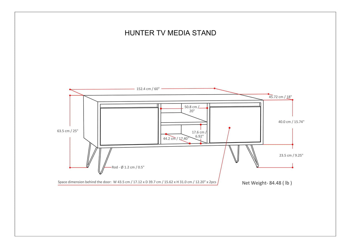 Hunter 60 inch Wide Solid Mango Wood TV Stand in Urban Brown For TVs up to 65 inches - sold by Home Elegance USA