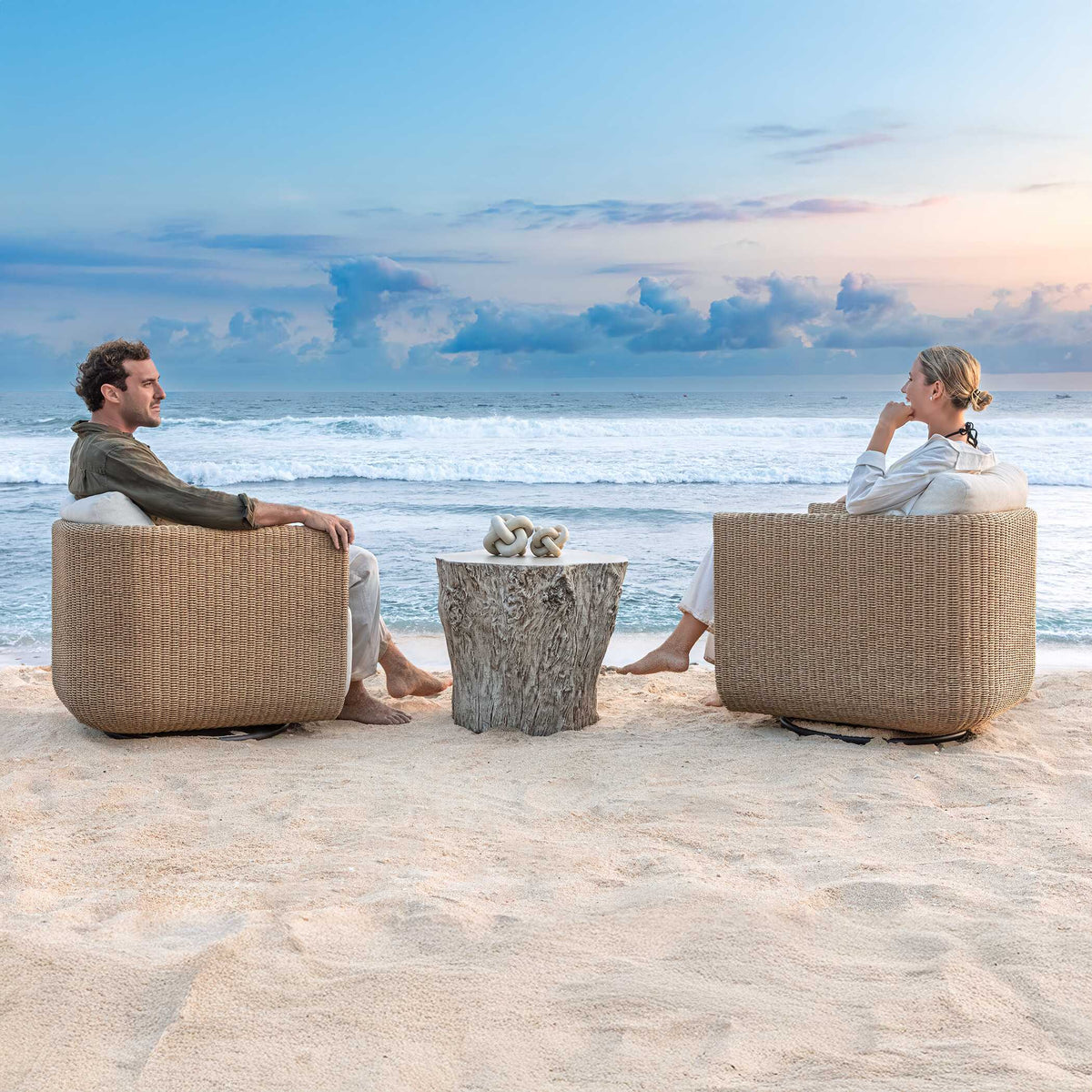 Santorini Outdoor Swivel Lounge Chair - Light Brown / White by Uttermost - View 12