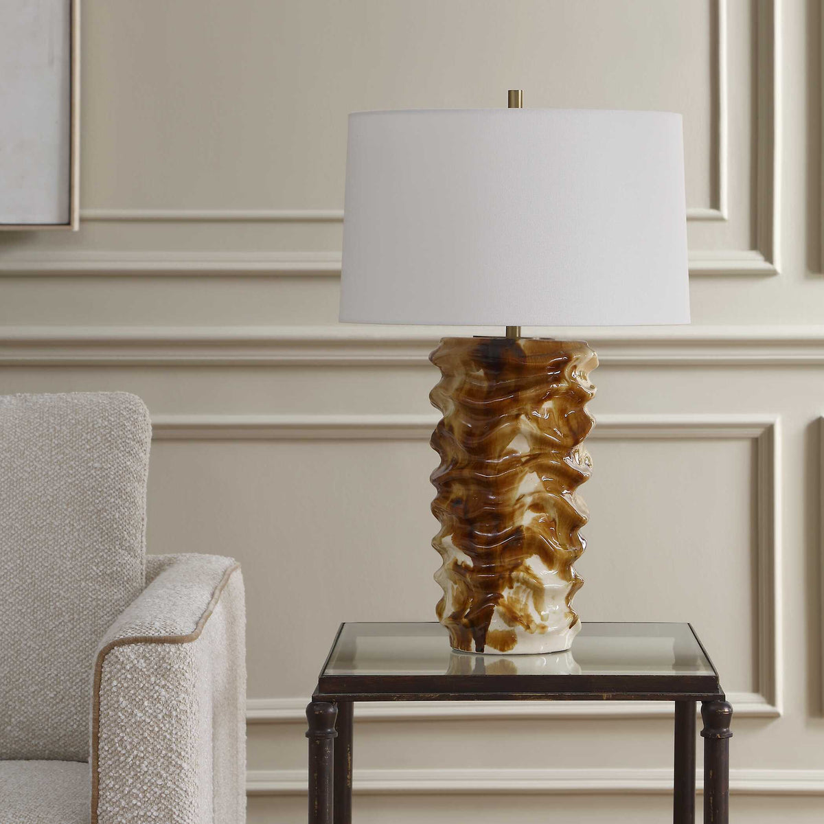 Bassa Glazed Table Lamp Brown / Cream - Light Brown / White by Uttermost - View 3