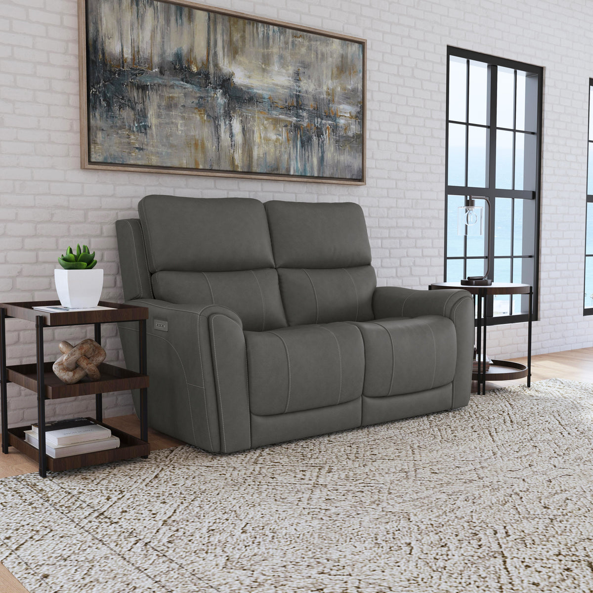 Carter Power Reclining Loveseat With Power Headrests & Lumbar - Smoke | Flexsteel