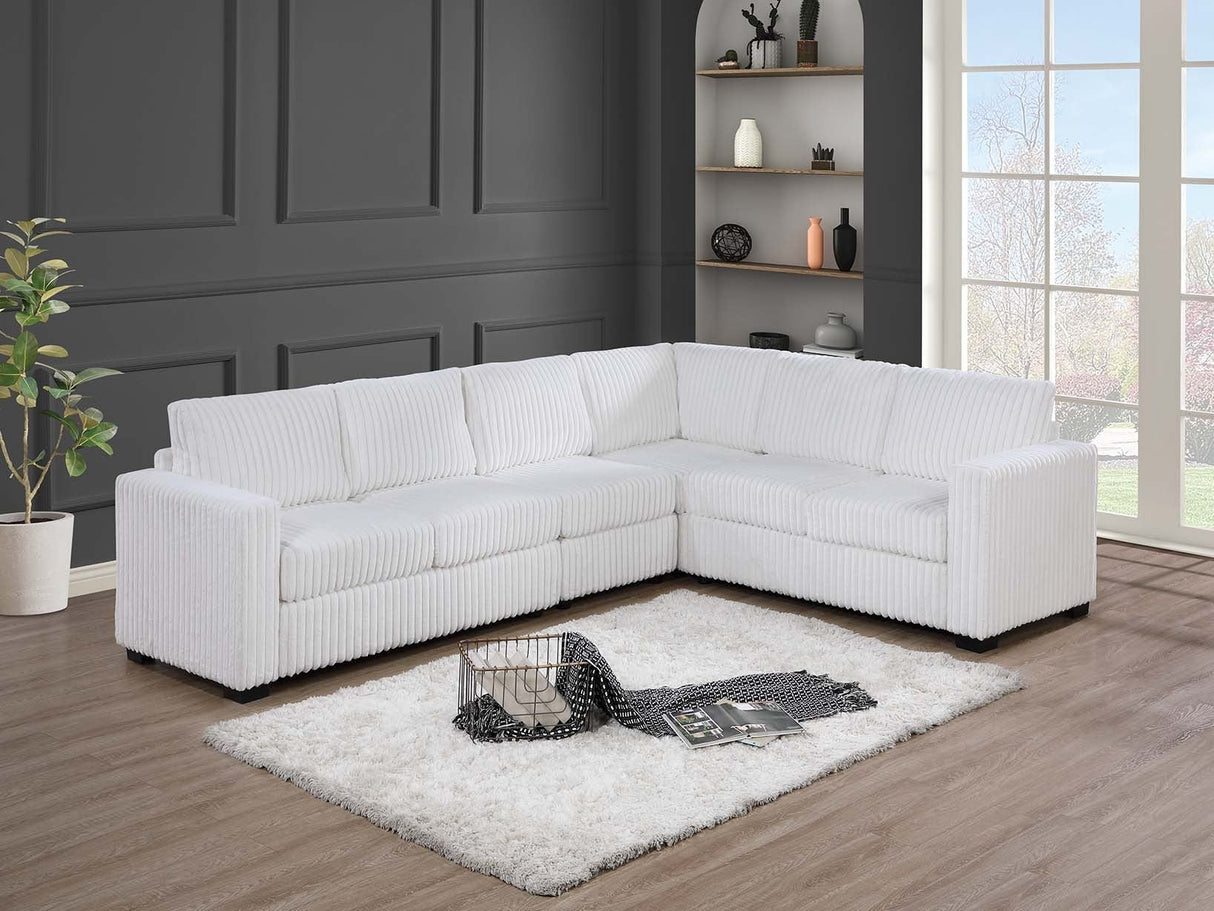 Elegant 4-Pc Sectional Set Milk One Arm Loveseat Corner Wedge Armless Chair Corduroy Upholstered L-Shaped Plush Couch - sold by Home Elegance USA