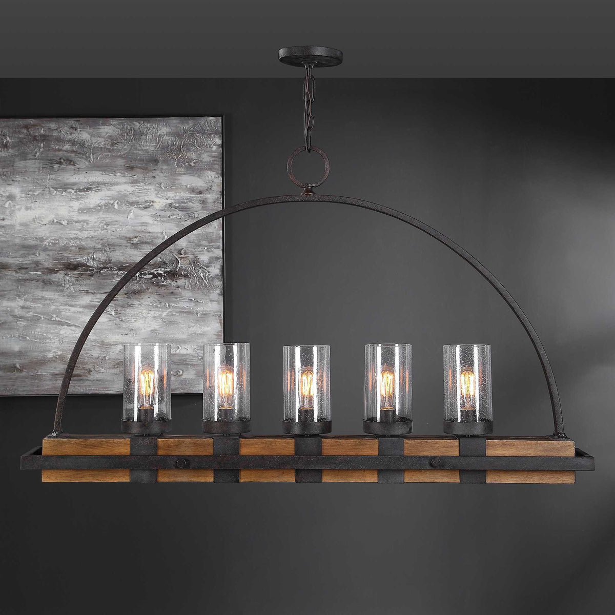 Atwood 5 Light Rustic Linear Chandelier - Light Brown / Black by Uttermost - View 2