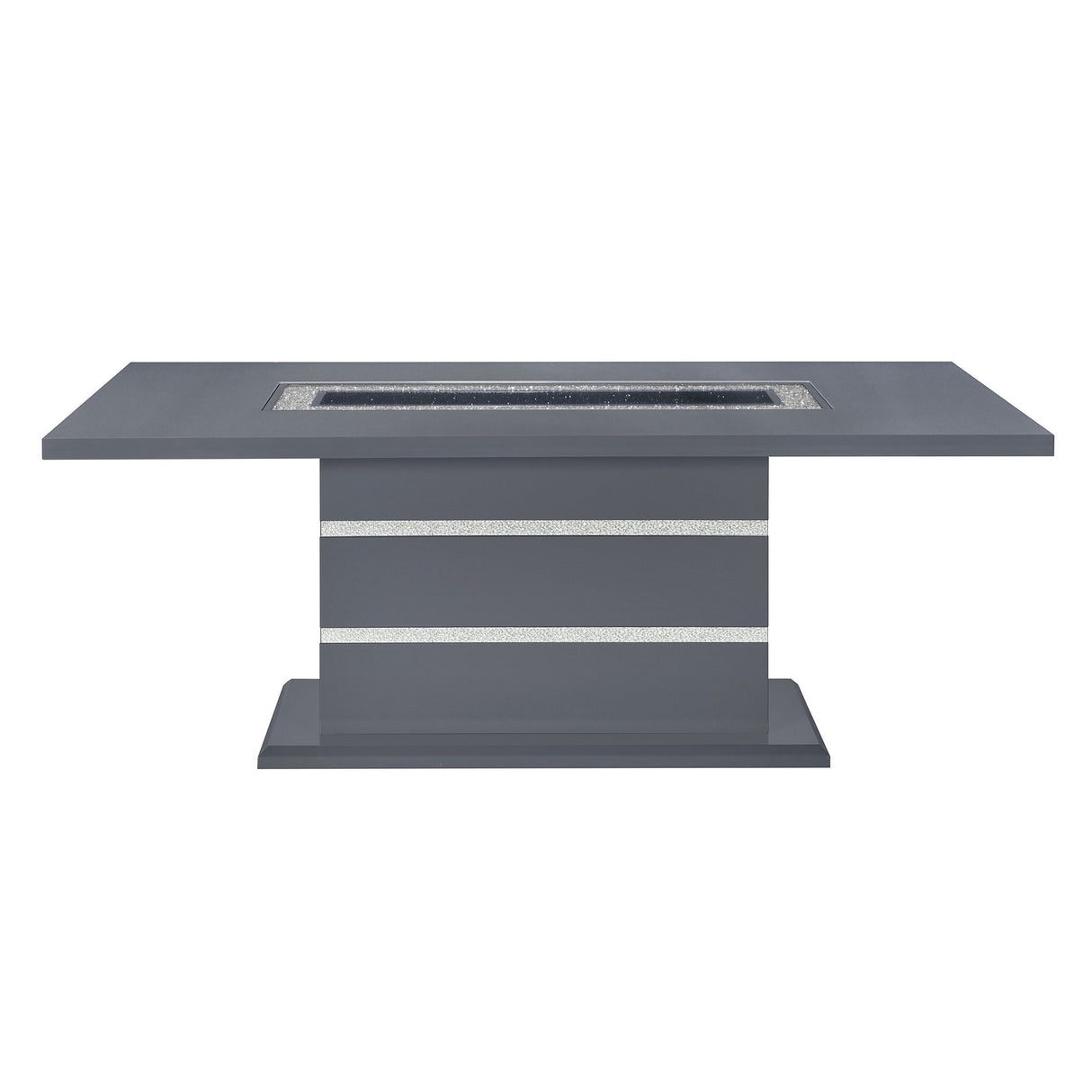 ARIYA Dark Gray Dining Table and Chair Set with Glass Center, MDF and Acrylic Construction, Rectangular Pedestal Base, 5PC Set in Silver Accents