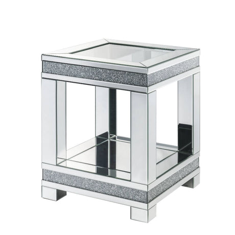 Acme - Noralie End Table 88022 Mirrored & Faux Diamonds
