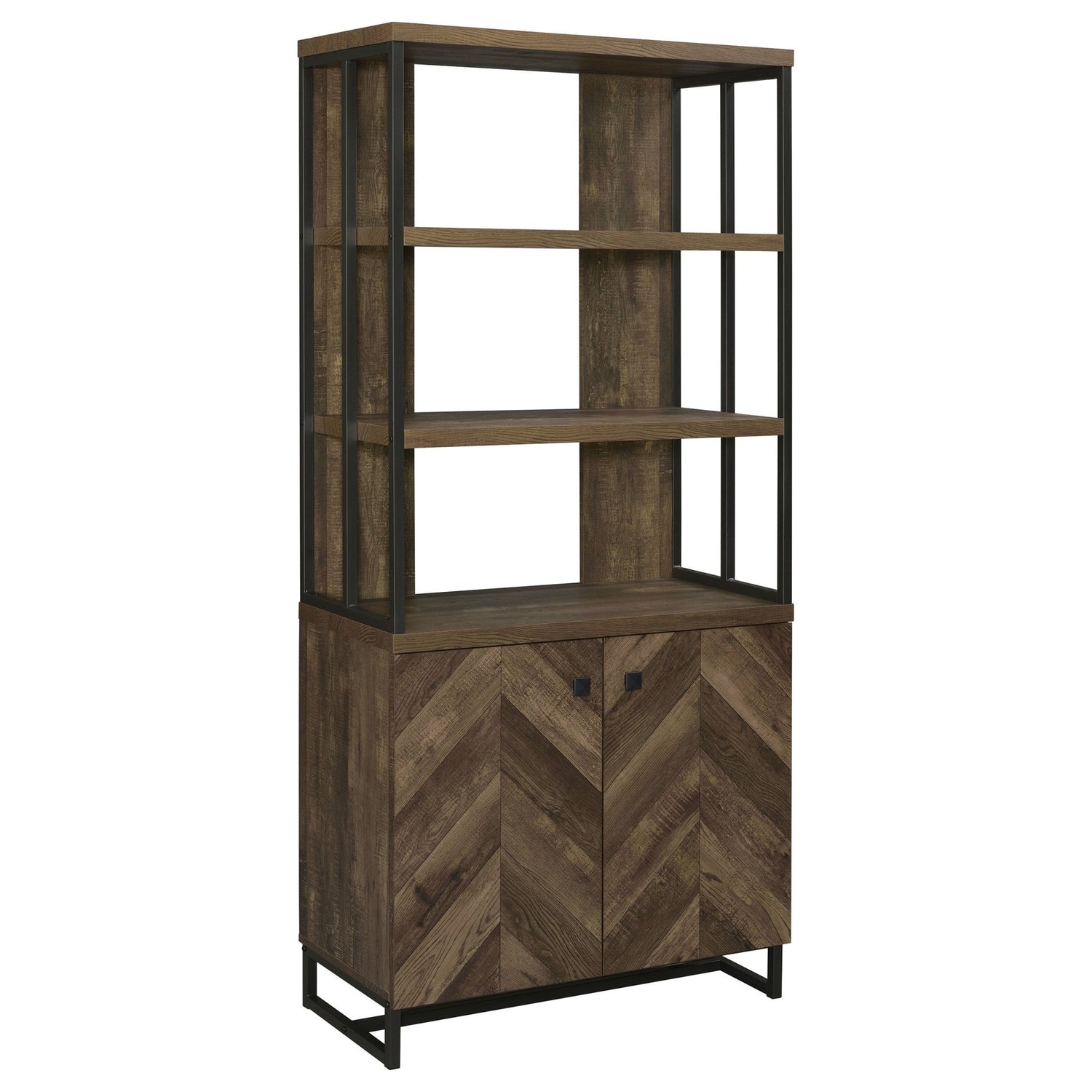 Bookcase - Millbrook 2-door Bookcase Rustic Oak Herringbone and Gunmetal