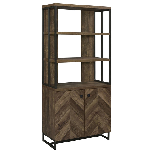 Bookcase - Millbrook 2-door Bookcase Rustic Oak Herringbone and Gunmetal