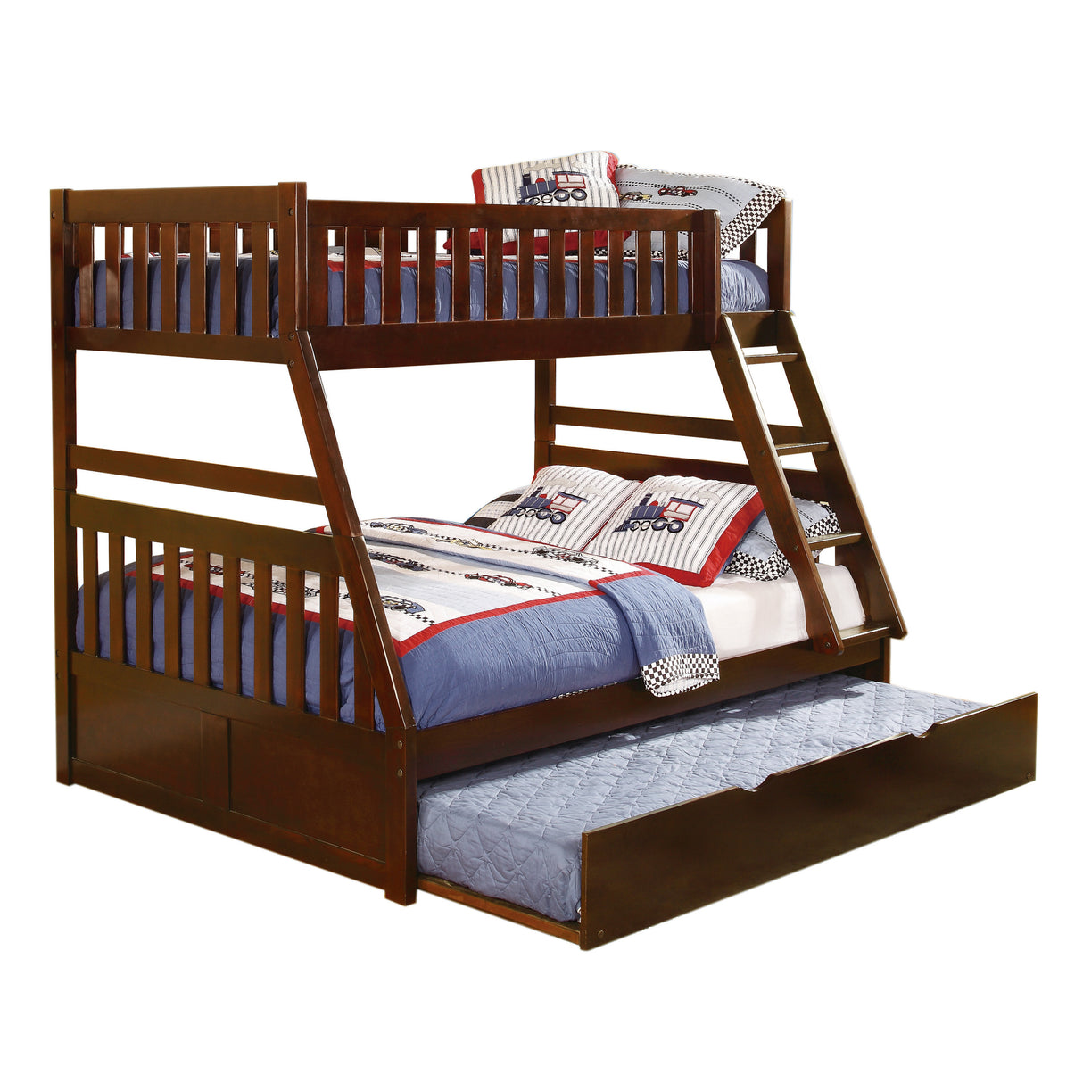 1pc Twin/Full Bunk Bed with Twin Trundle Dark Cherry Finish Wooden Bedroom Furniture - sold by Home Elegance USA