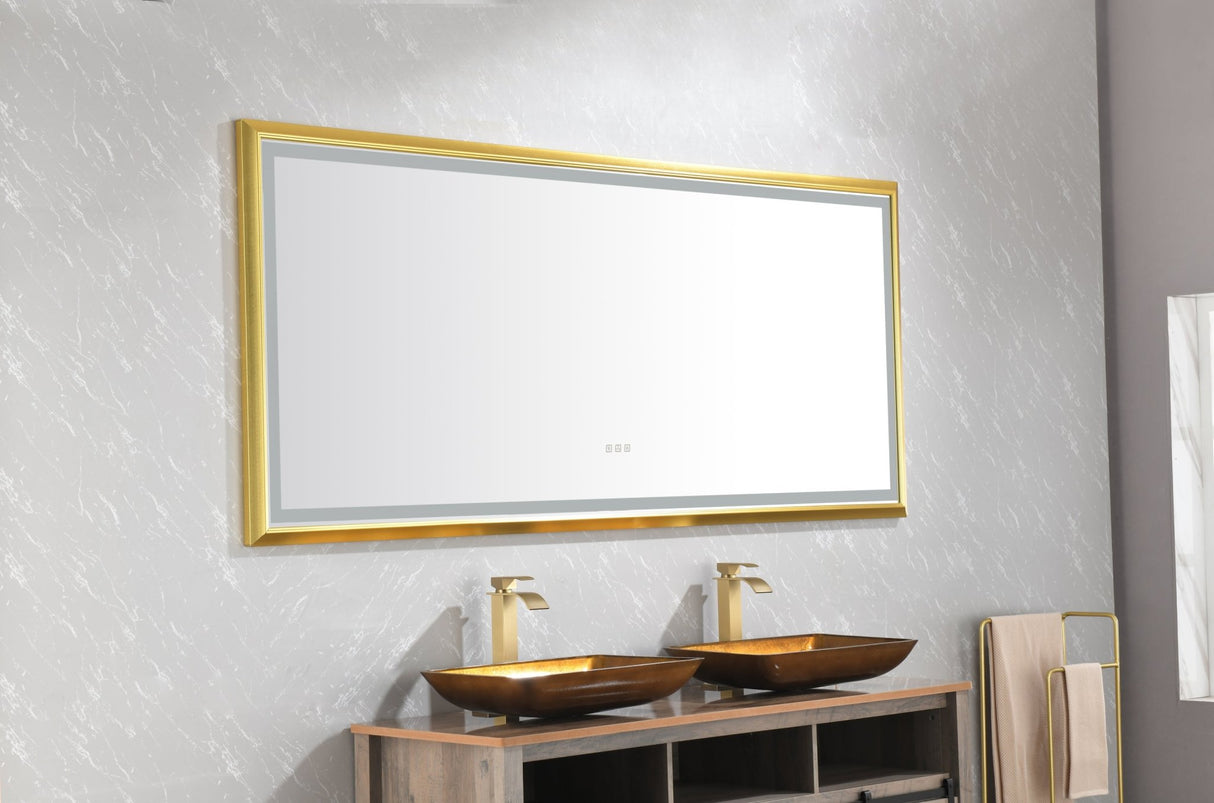 84in. W x 48in. H Oversized Rectangular Black Framed LED Mirror Anti - Fog Dimmable Wall Mount Bathroom Vanity Mirror HD Wall Mirror Kit For Gym And Dance Studio 48X84Inches With Safety Ba | Home Elegance USA