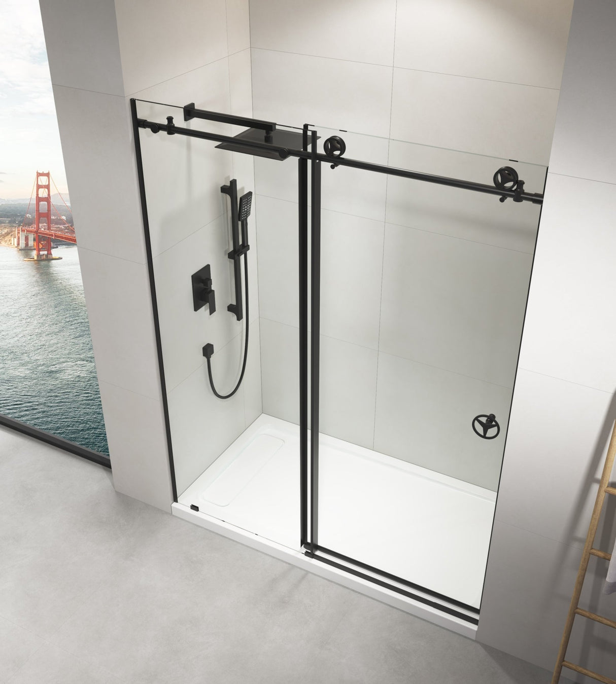 60 in. W x 76 in. HSliding Frameless Shower Door in Matte Black with Clear Glass | Home Elegance USA