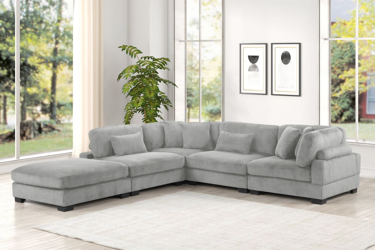 Bentley Modern Style Modular Sectional unique layout made with Corduroy fabric and wood in Gray Setup-2 (NJ Warehouse Inventory)