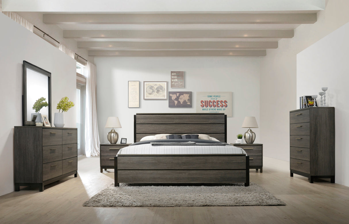 Ioana Antique Grey Wood 6-piece King Size Bedroom Set, Dresser, Mirror, 2 Night Stands , Chest - sold by Home Elegance USA