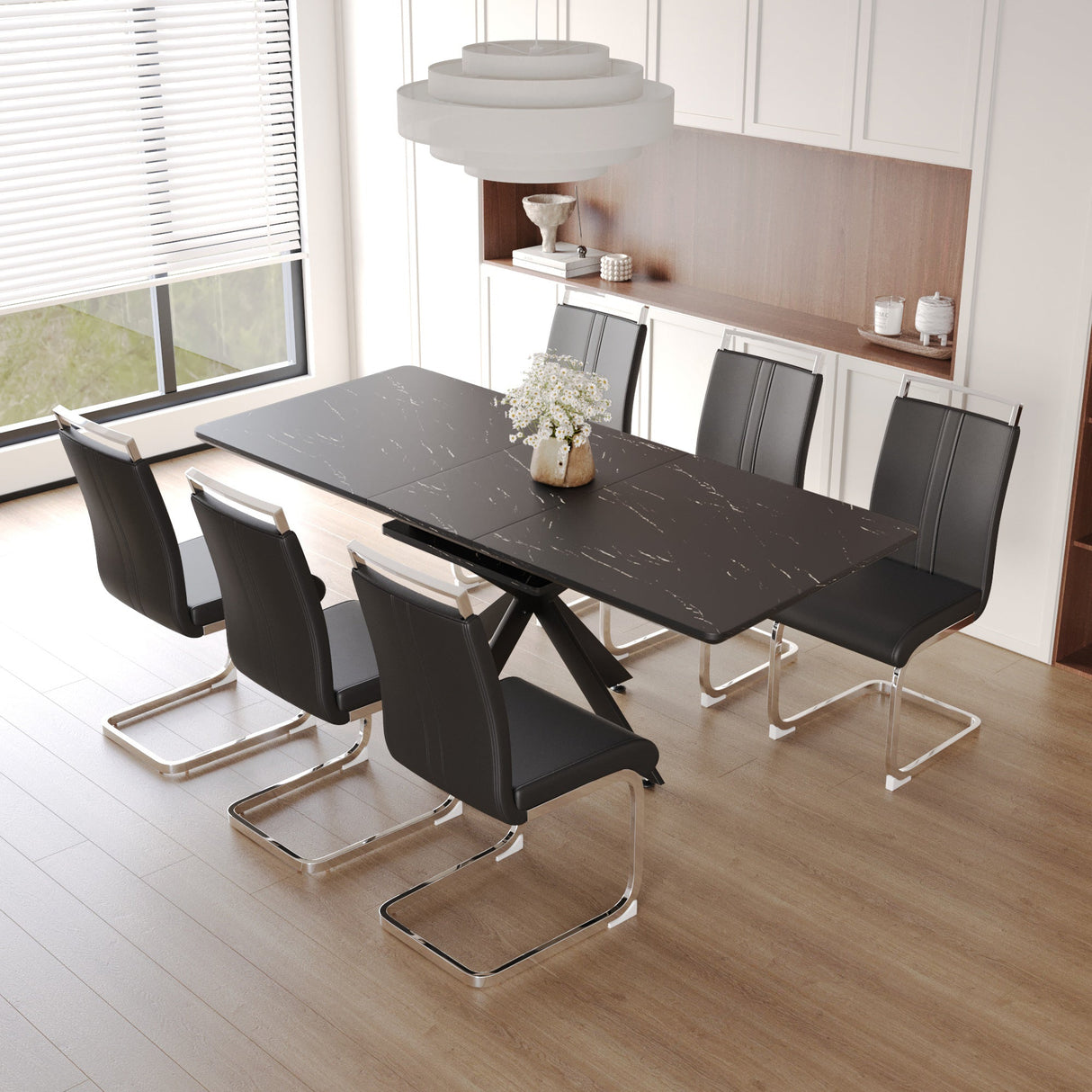 62.4' extendable 78.15' dining Table Set for 6-8 Person for Dining Room,C-shaped Tube Soft padded armless dining chair and Very large Dining Room Table Kitchen Table Chair Set with metal Legs - sold by Home Elegance USA
