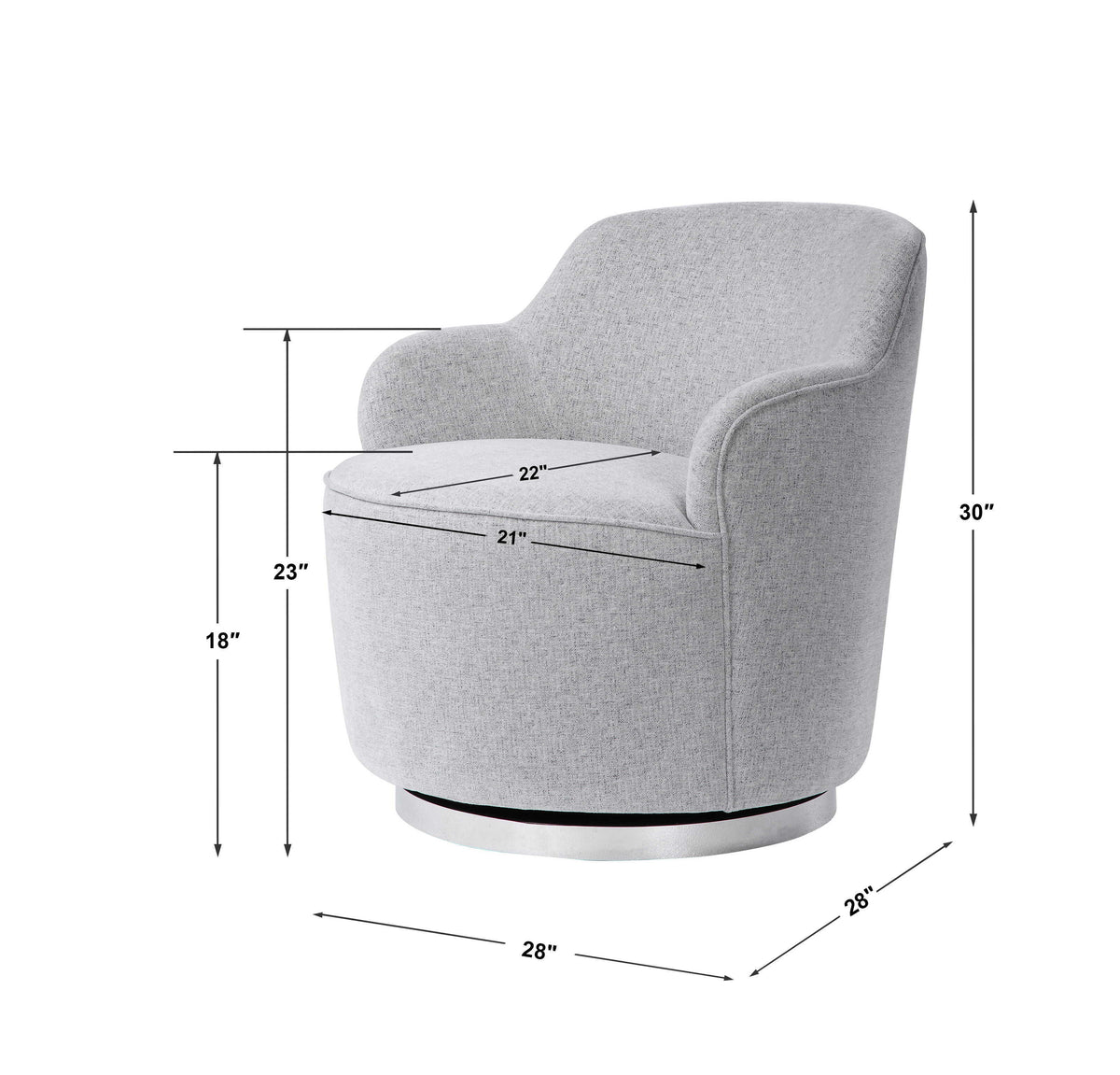 Hobart Casual Swivel Chair - Light Gray by Uttermost - View 10