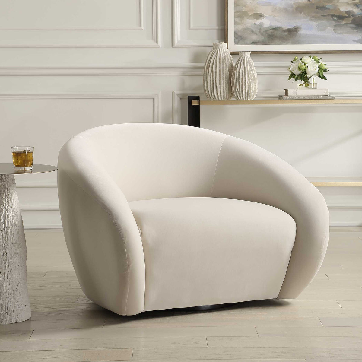DeSoto Swivel Chair Cream - White by Uttermost - View 3