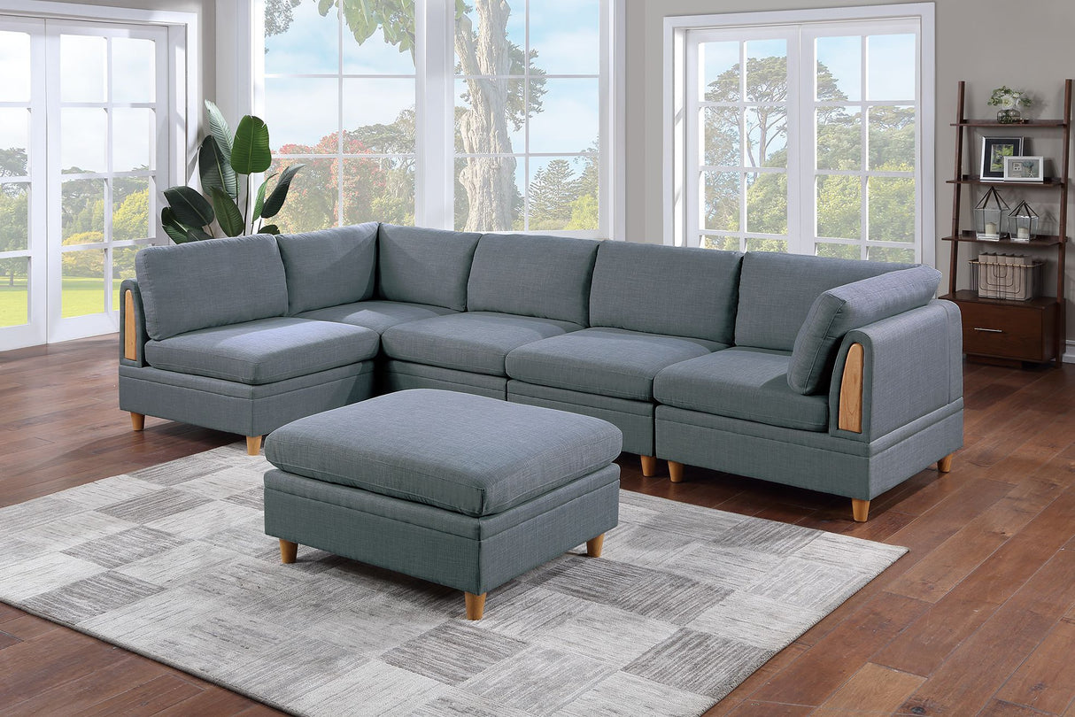 Contemporary Living Room Furniture 6pc Modular Corner Sectional Set Steel Dorris Fabric Couch 2x Wedges 3x Armless Chair And 1x Ottoman - sold by Home Elegance USA