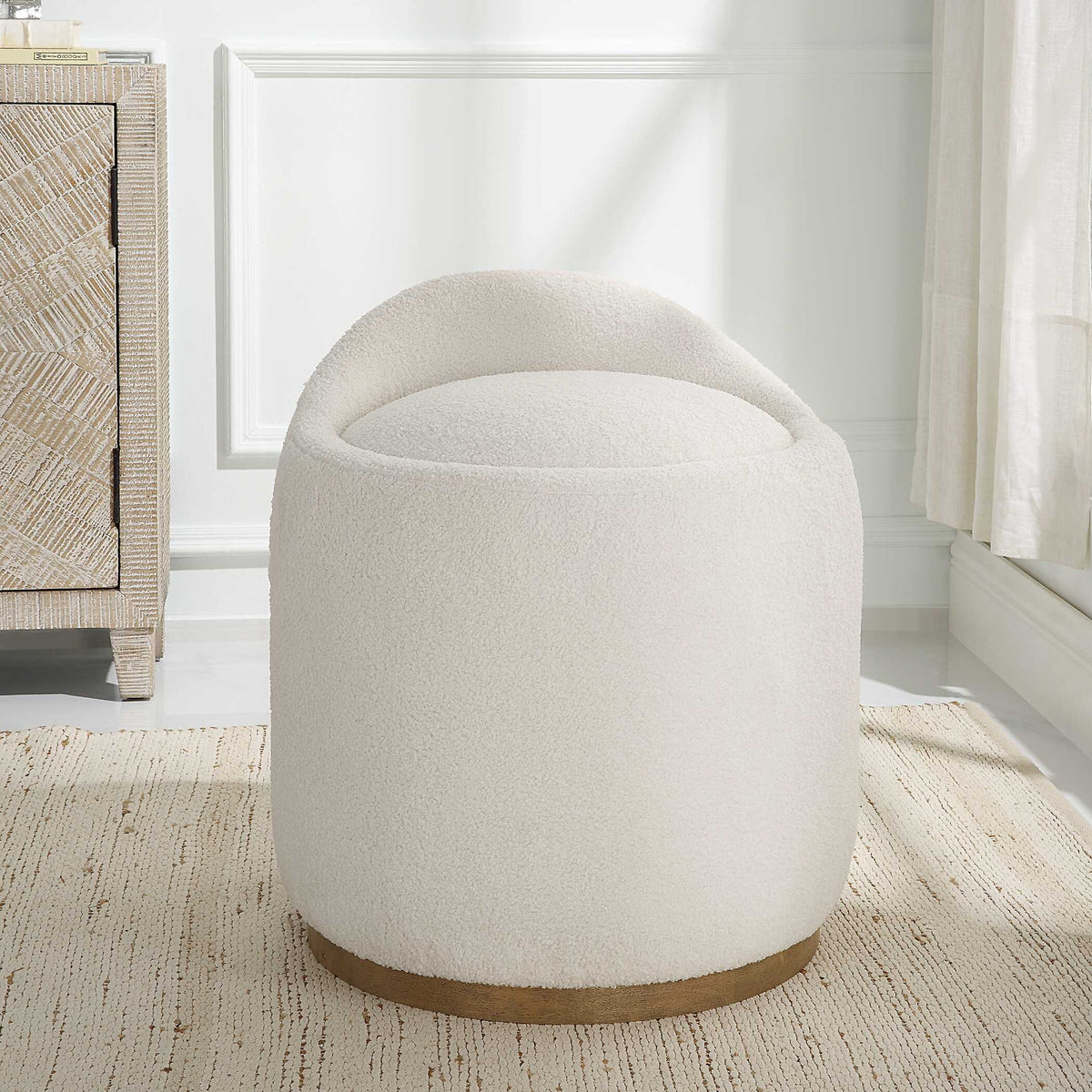 Swirl Swivel Sheepskin Ottoman - White by Uttermost - View 3