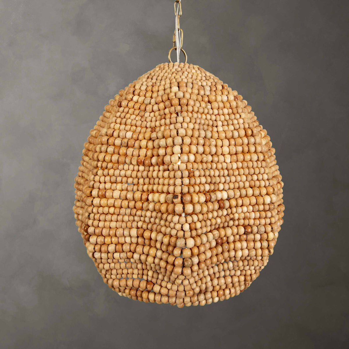 Kauri 1 Light Wooden Bead Pendant Brass / Woodtone - Light Brown by Uttermost - View 2
