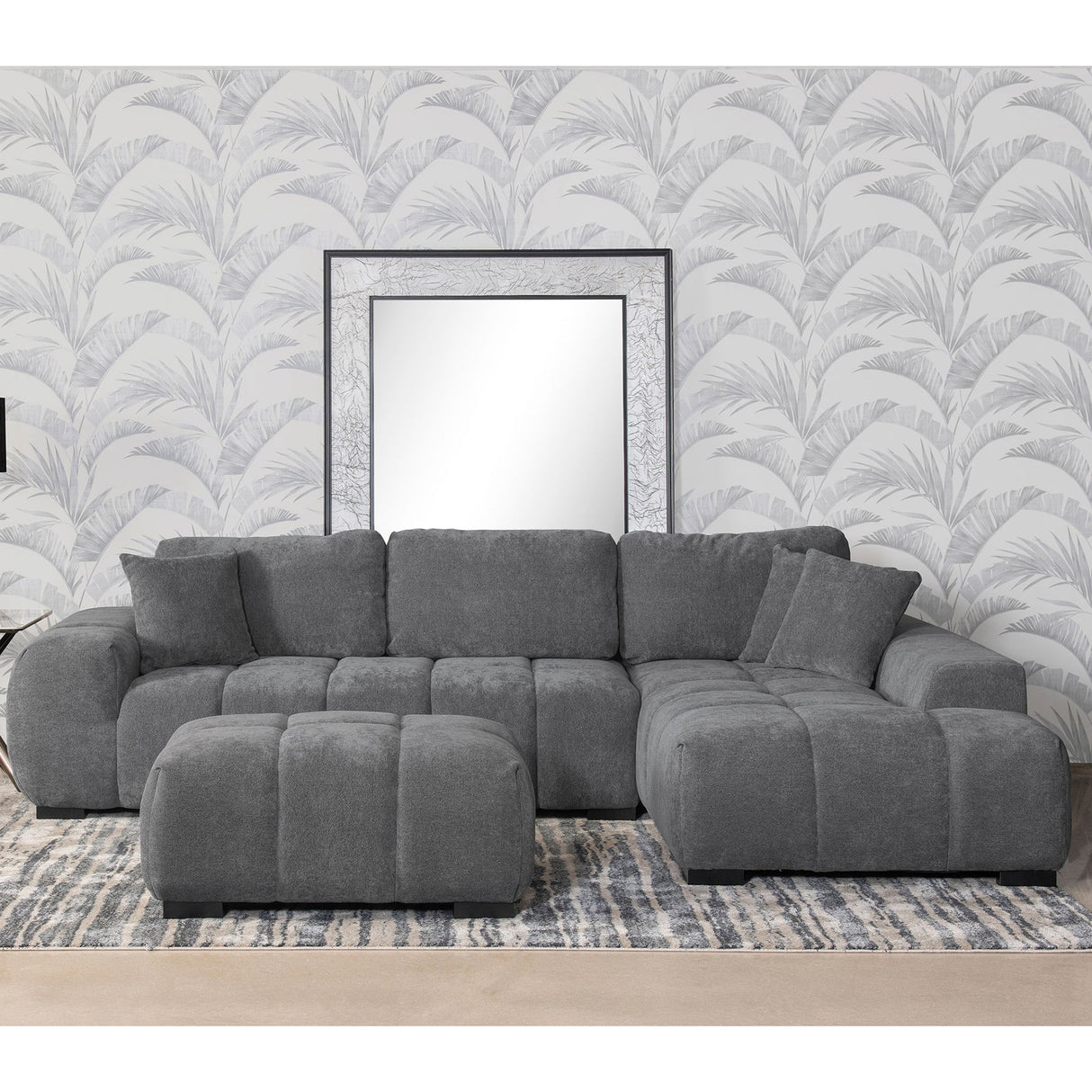 Plather Charcoal Grey Upholstered Sectional Chaise Sofa - sold by Home Elegance USA