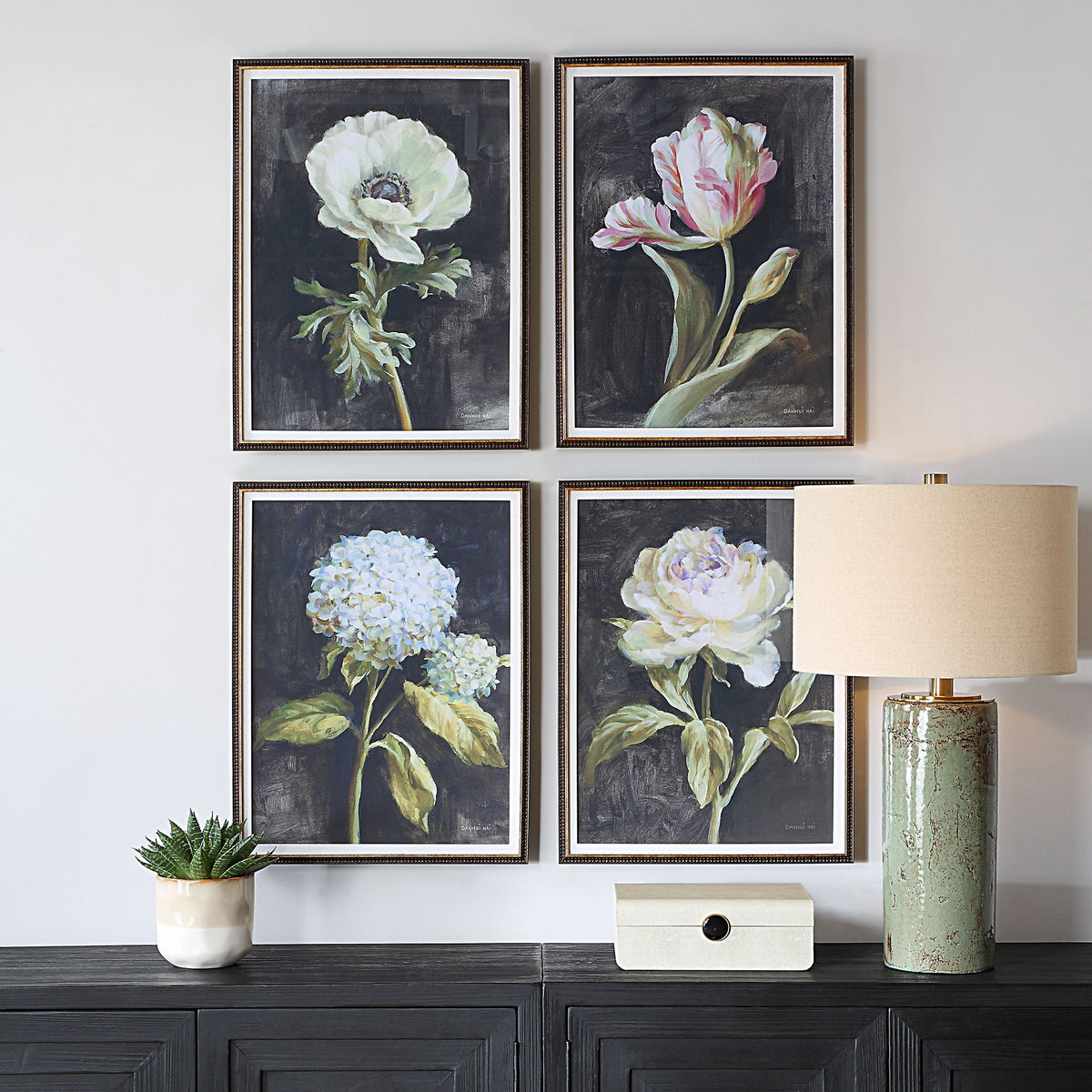 Florals On Black Framed Prints (Set of 4) by Uttermost - View 2
