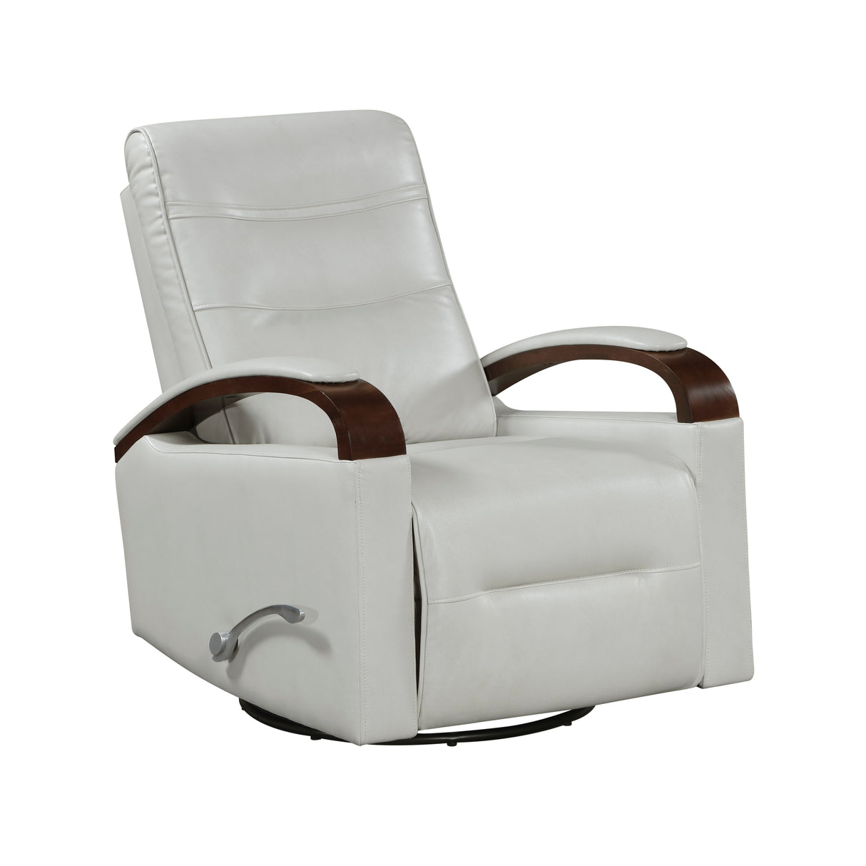 1pc Swivel Gliding Recliner Faux Leather Upholstered Solid Rubberwood Arms Luxurious Living Room Furniture, Smoke Color