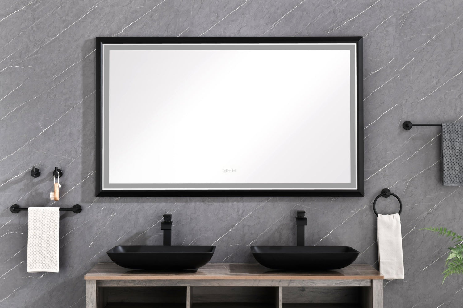 72in. W x 36in. H Oversized Rectangular Black Framed LED Mirror Anti - Fog Dimmable Wall Mount Bathroom Vanity Mirror HD Wall Mirror Kit For Gym And Dance Studio 36X 72Inches With Safety Ba | Home Elegance USA