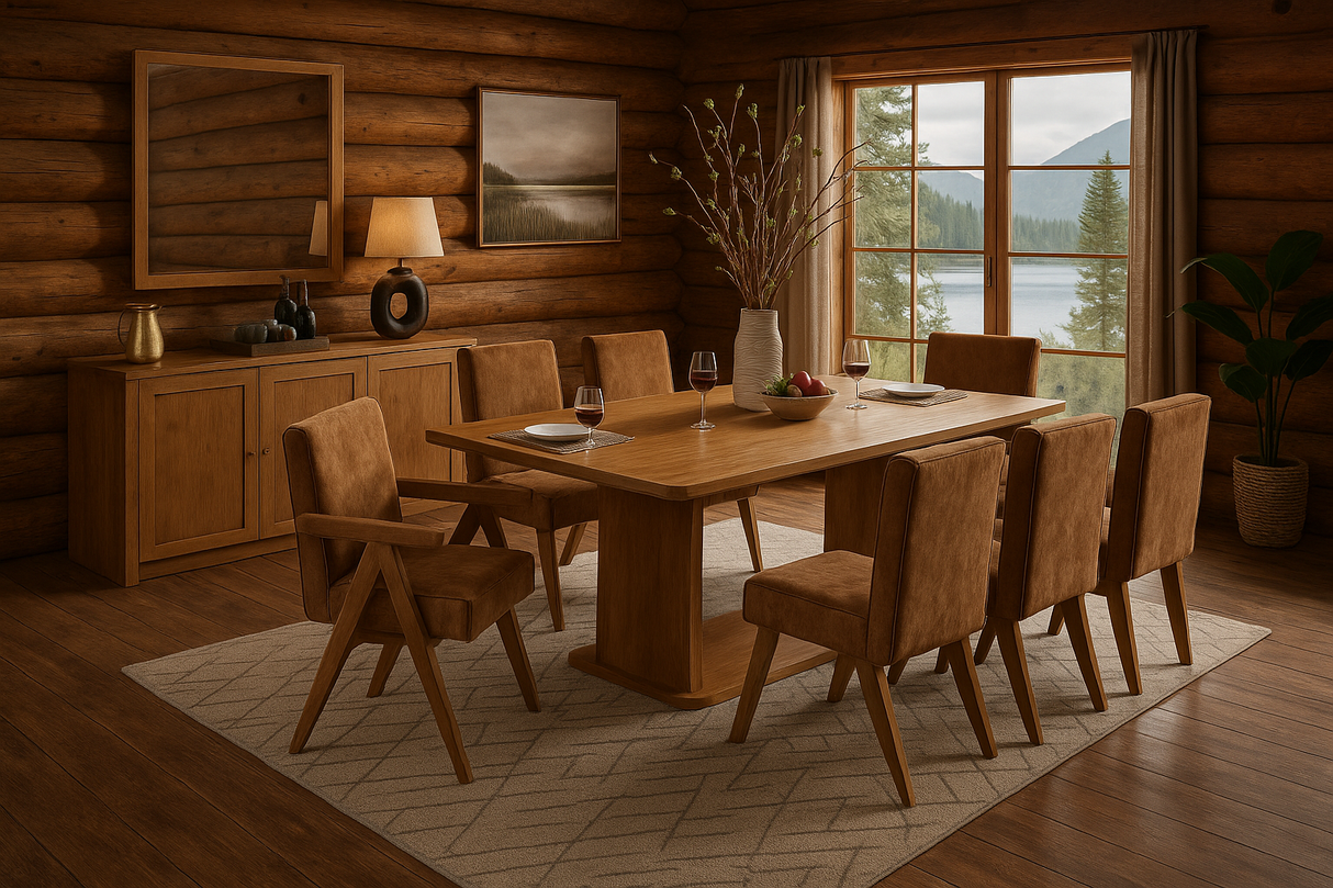 Zoey 8-Piece Light Oak Finish Dining Set with Upholstered Chairs and Matching Server - sold by Home Elegance USA