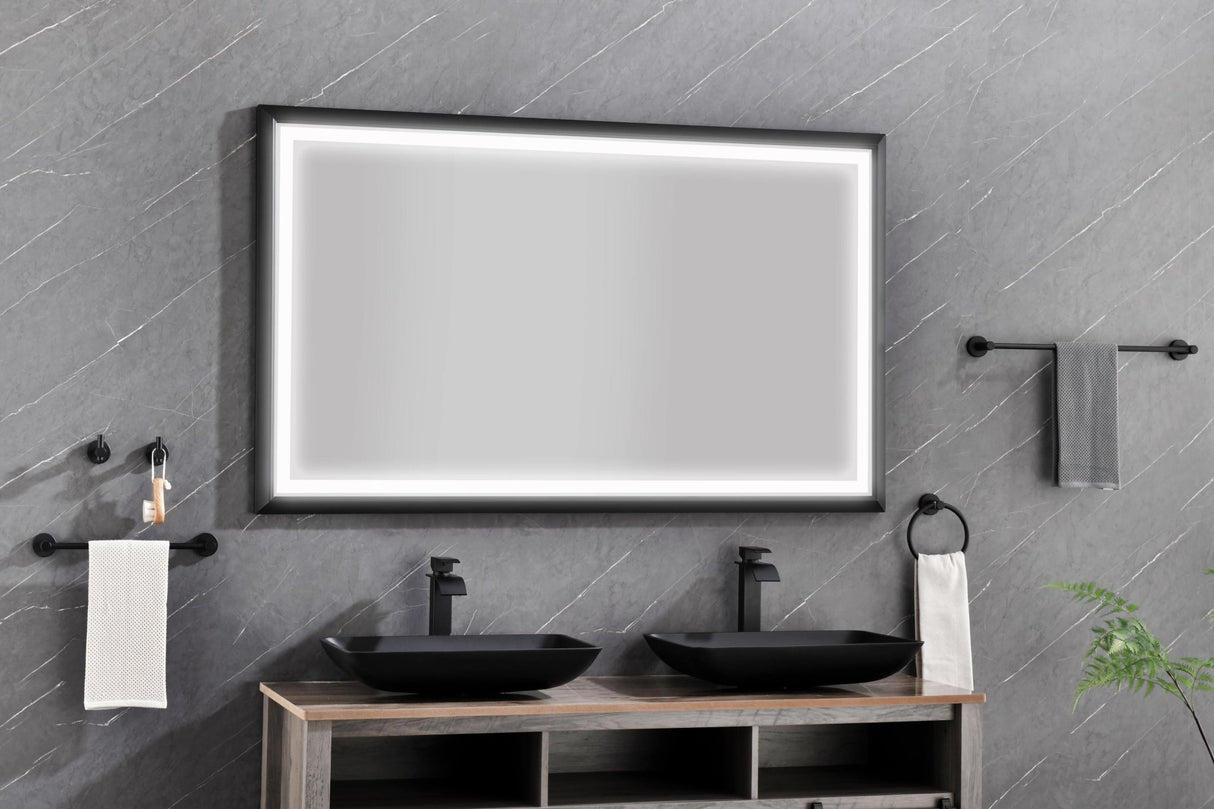 72in. W x 48in. H Oversized Rectangular Black Framed LED Mirror Anti - Fog Dimmable Wall Mount Bathroom Vanity Mirror HD Wall Mirror Kit For Gym And Dance Studio 48X 72Inches With Safety Ba | Home Elegance USA