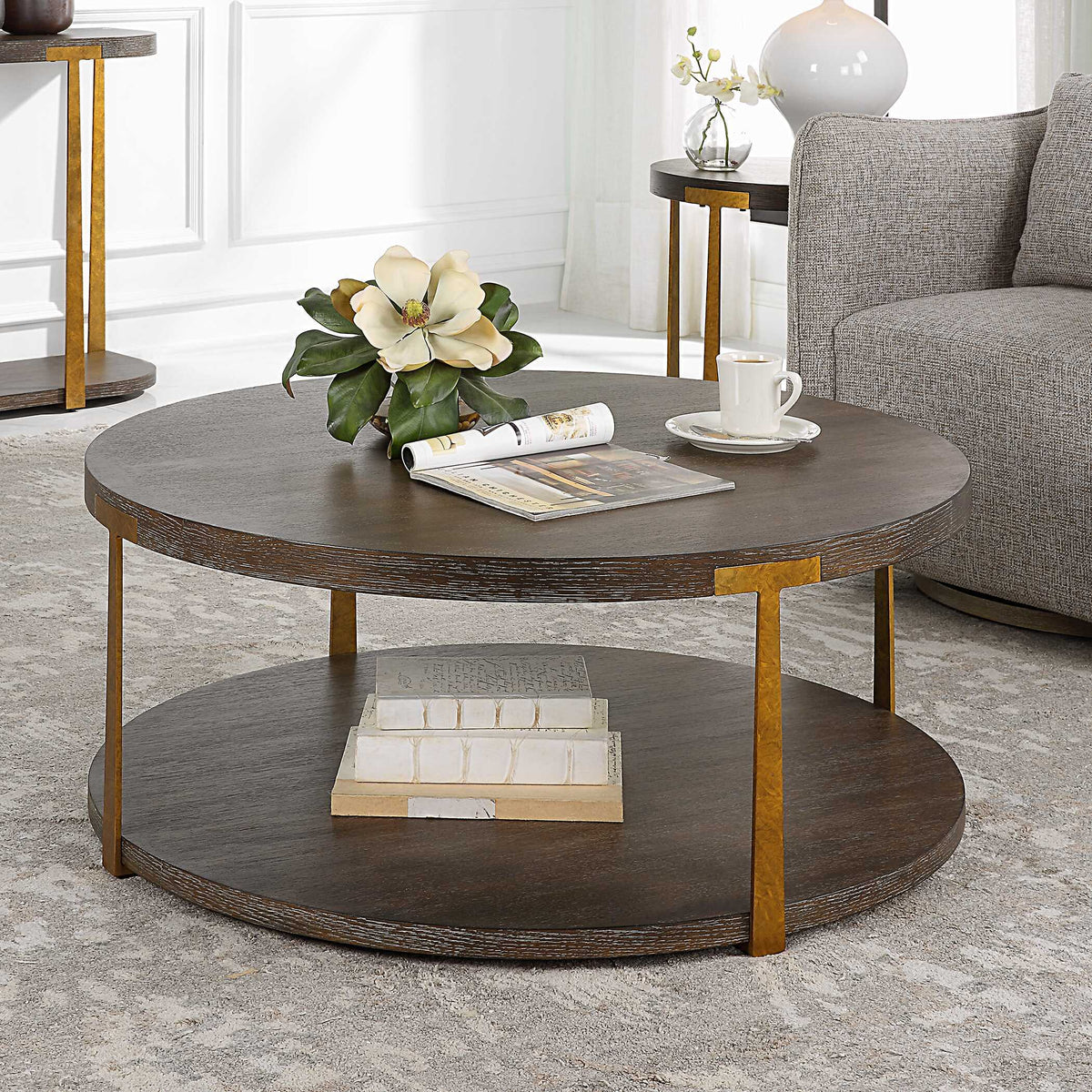 Palisade Round Wood Coffee Table - Dark Brown by Uttermost - View 3