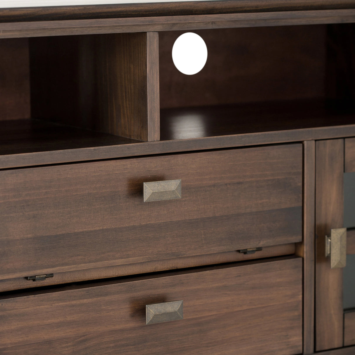 Artisan 72 inch Wide Solid Wood TV Stand in Natural Aged Brown For TVs up to 80 inches - sold by Home Elegance USA