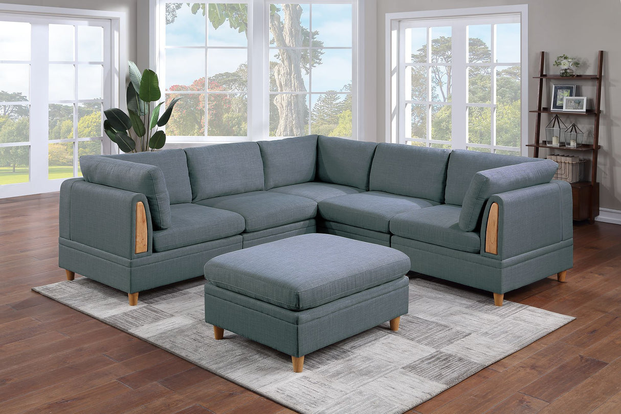 Contemporary Living Room Furniture 6pc Modular Sectional Sofa Set Steel Dorris Fabric Couch 3x Wedges 2x Armless Chair And 1x Ottomans - sold by Home Elegance USA