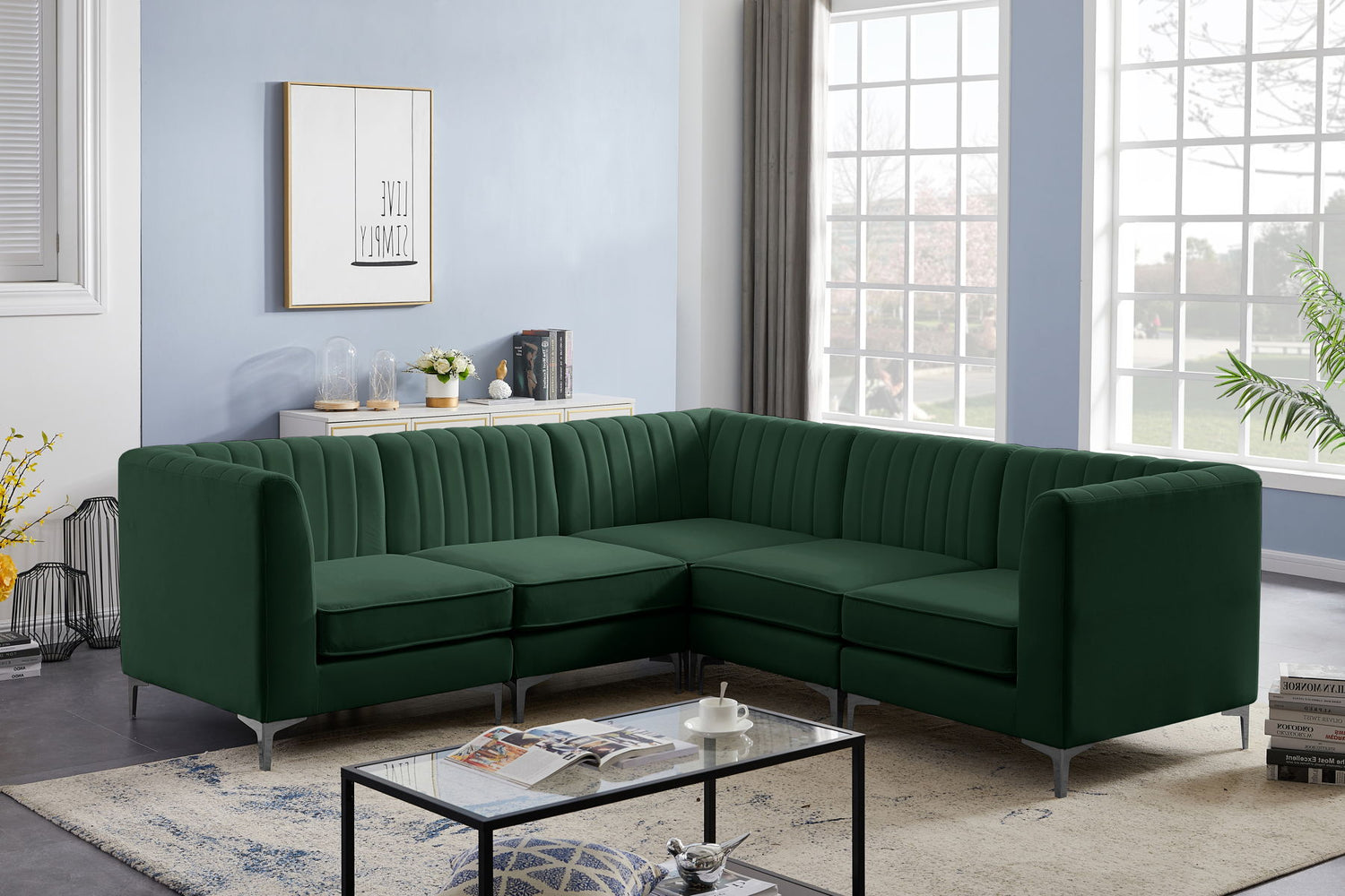 Alina - Modular Sectional 5 Piece - Green | Home Elegance USA