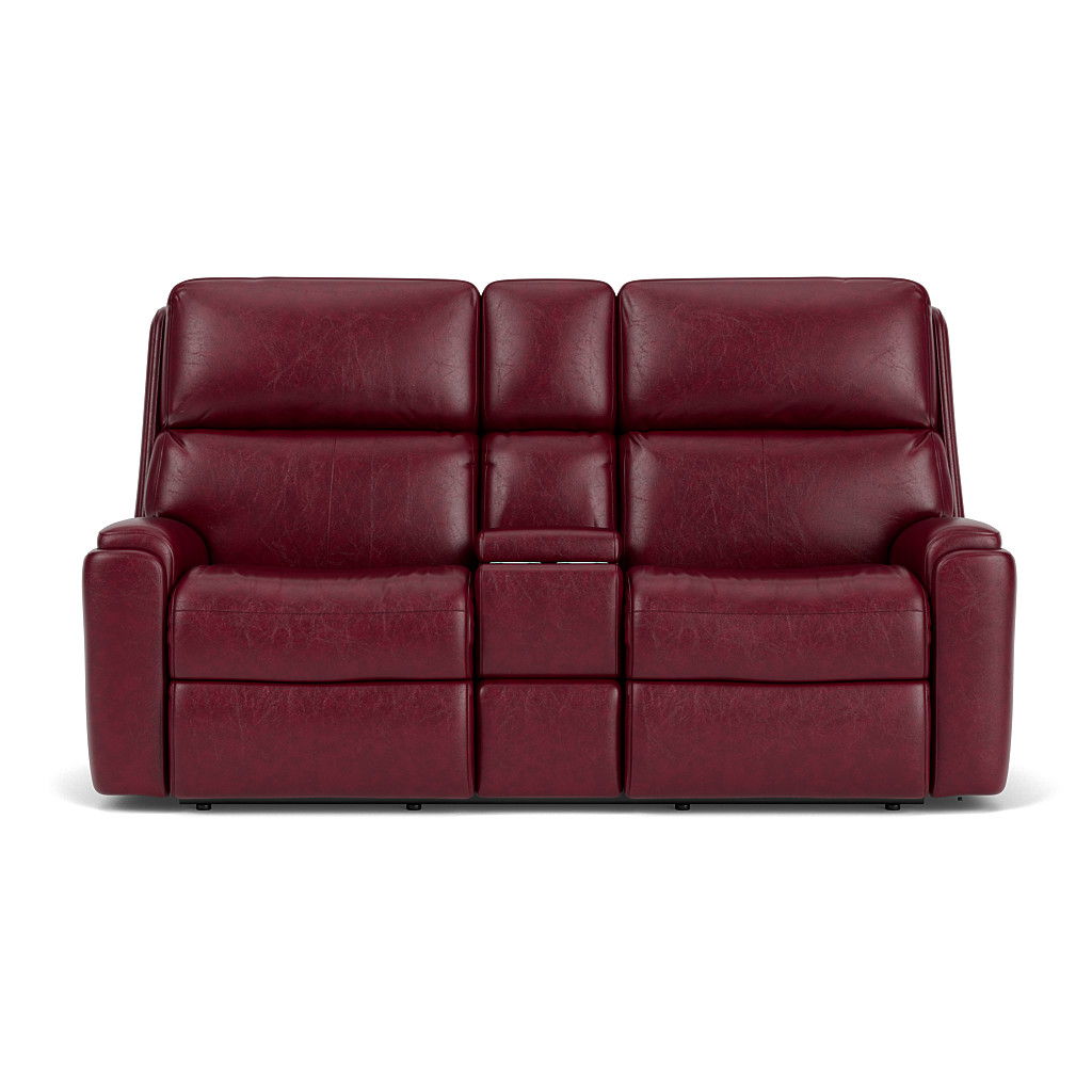 Rio Transitional Leather Reclining Loveseat, Console | Flexsteel
