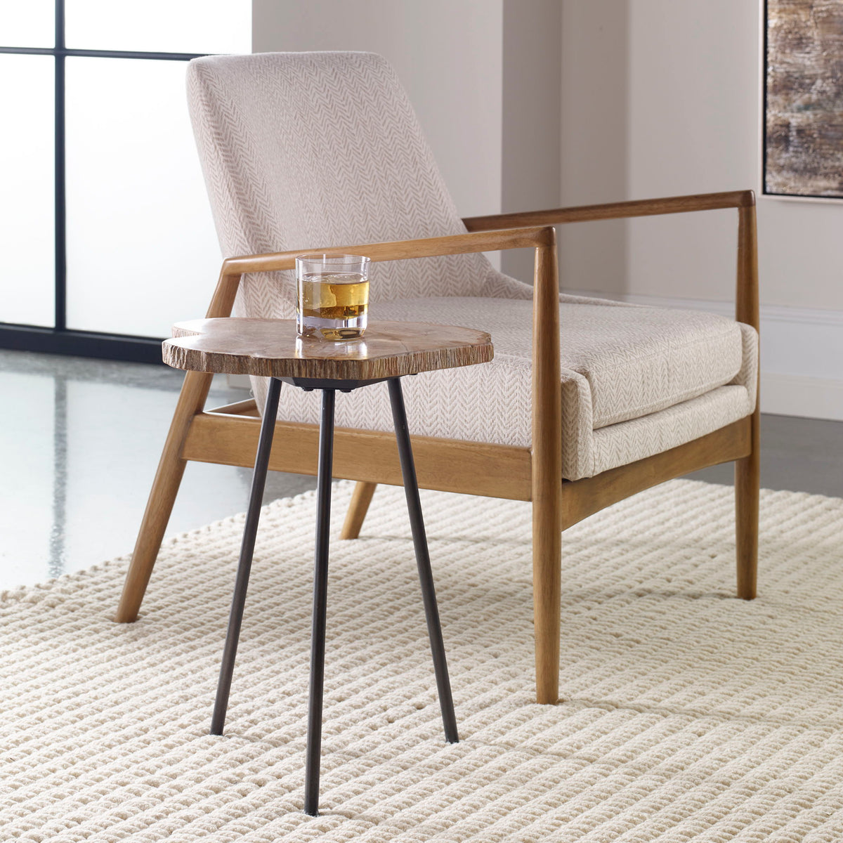 Mircea Petrified Wood Accent Table Black & Light Brown - Black / Light Brown by Uttermost - View 2