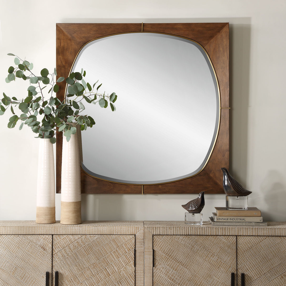Garonne Square Walnut Mirror - Dark Brown by Uttermost - View 2