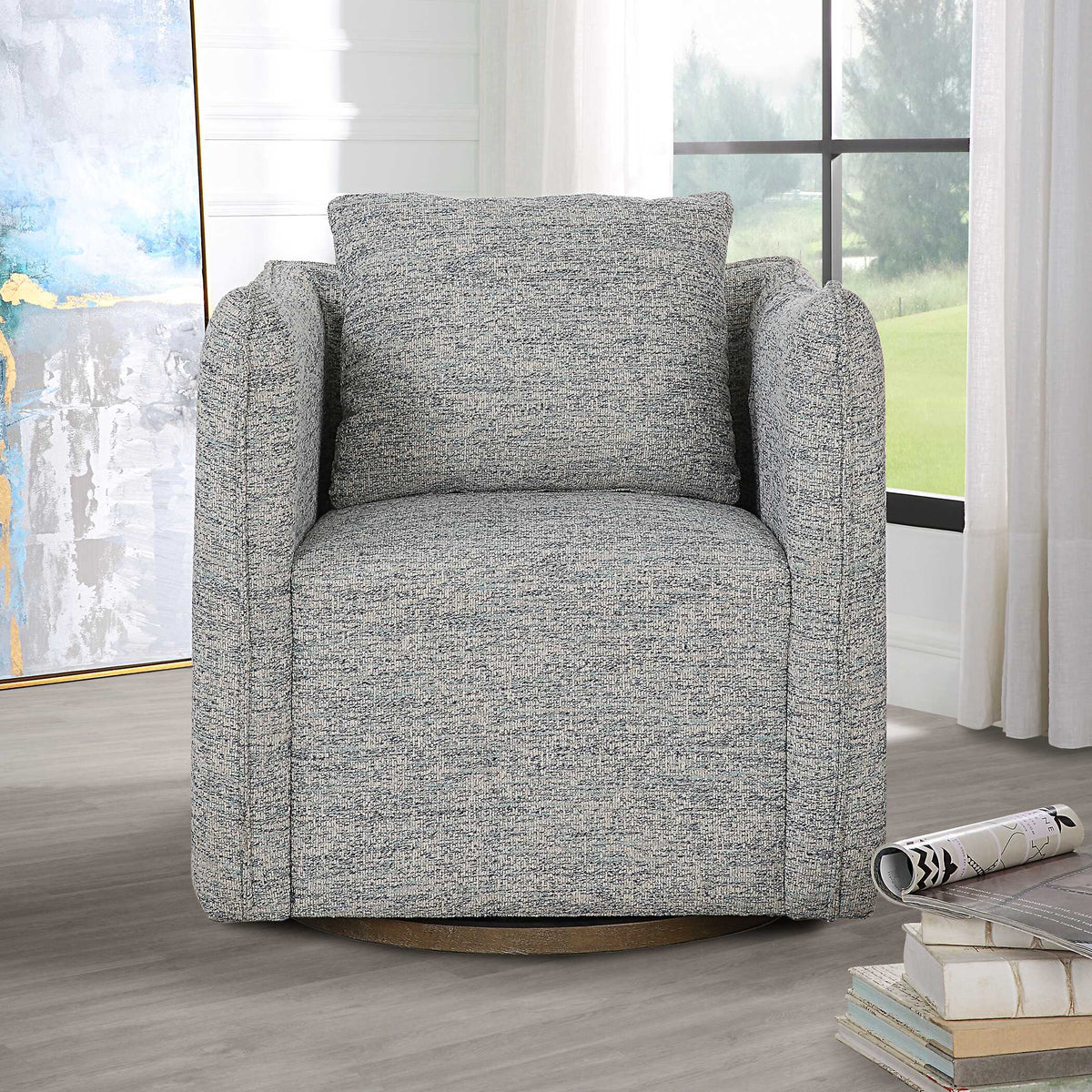 Corben Swivel Chair - Light Gray by Uttermost - View 3