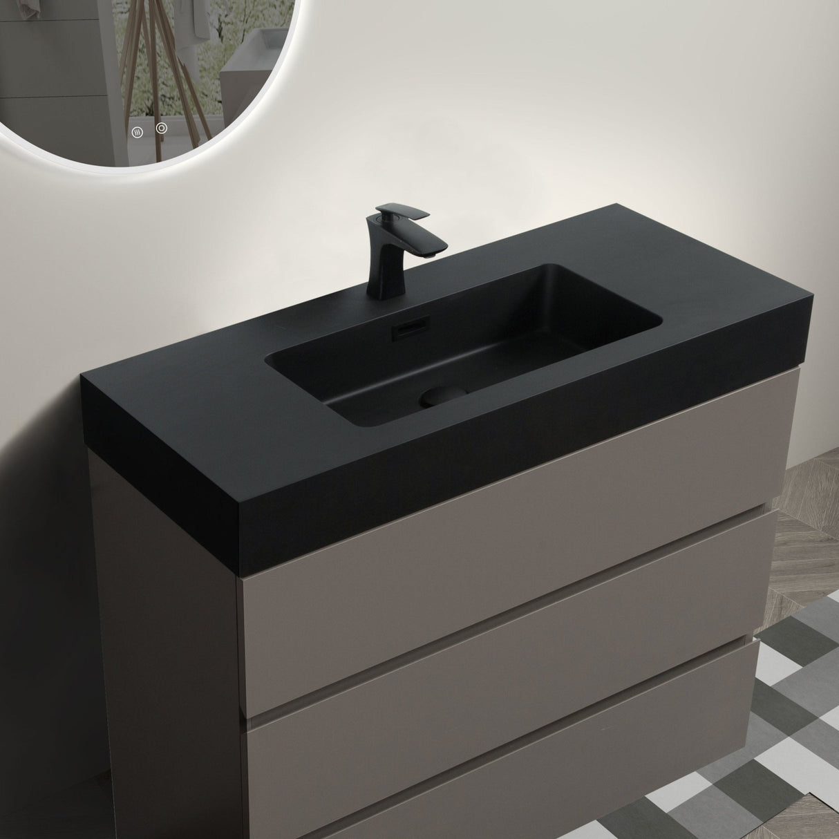 Alice 36" Gray Bathroom Vanity with Sink, Large Storage Freestanding Bathroom Vanity for Modern Bathroom, One - Piece Black Sink Basin without Drain and Faucet | Home Elegance USA