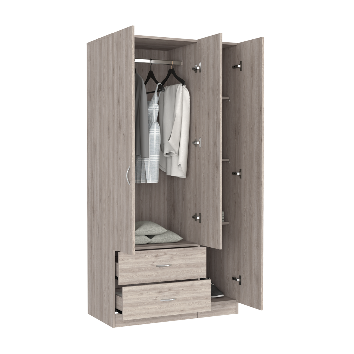 Three Door Armoire Clark, Bedroom, Light Gray - sold by Home Elegance USA